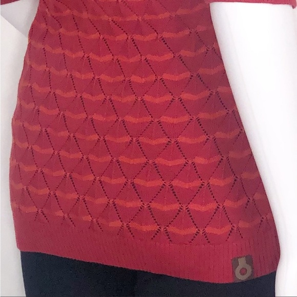 4 Funky Flavours Red & Orange Stripes Scoop Neck Open Knit Diamond Sweater SzXS - Picture 13 of 16